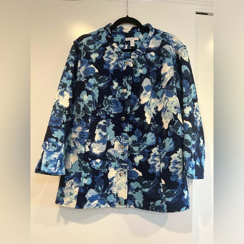Isaac Mizrahi Watercolor Floral Jacket Blue Plus 2X Snap A305207 Women Pockets - Picture 2 of 11